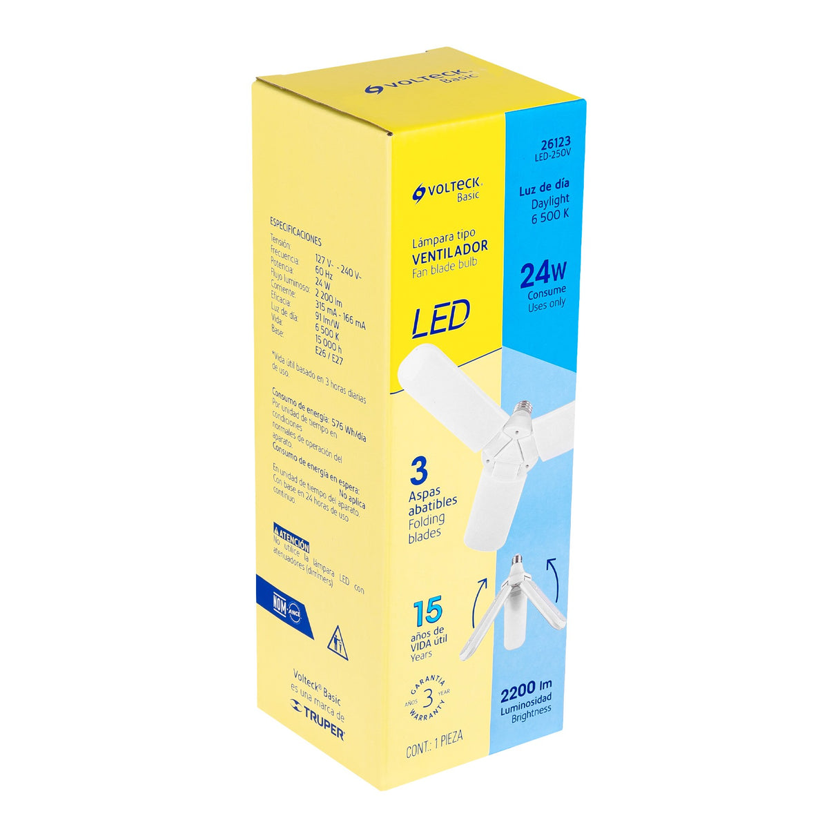 LÁMPARA LED 24W TIPO VENTILADOR, 3 ASPAS