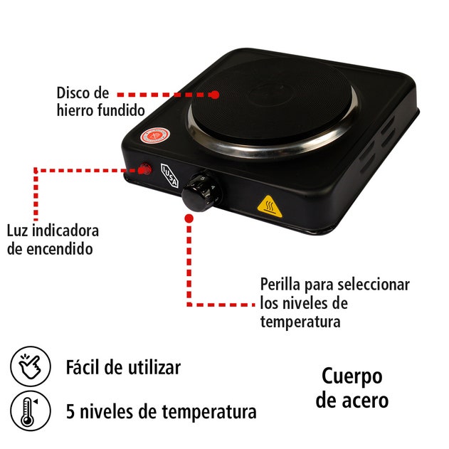 PARRILLA ELECTRICA IUSA 1 QUEMADOR NEGRA