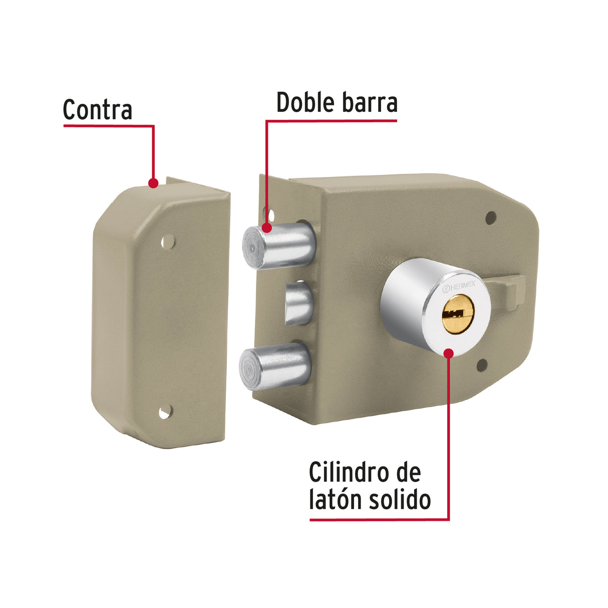 CERRADURA DE SOBREPONER 2 BARRAS INS FAC