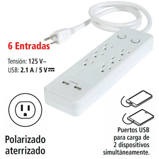 MULTICONTACTO IUSA 6 ENTRADAS + 2 USB